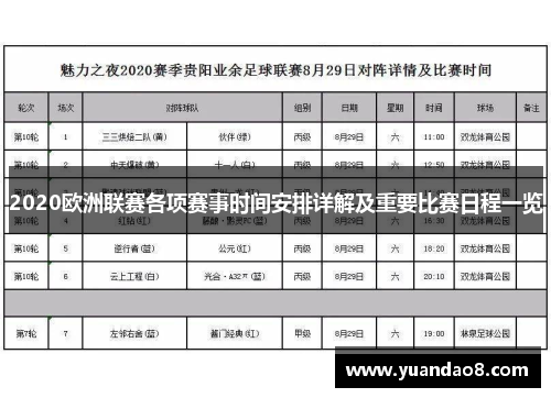 2020欧洲联赛各项赛事时间安排详解及重要比赛日程一览